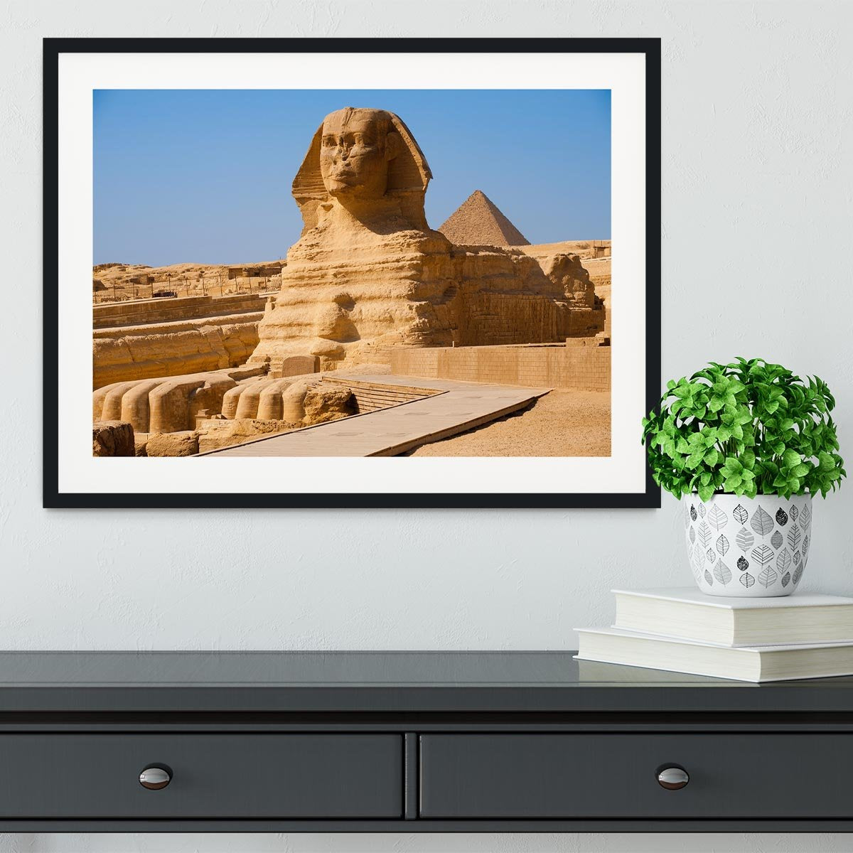 Great Sphinx with the pyramid of Menkaure Framed Print - Canvas Art Rocks - 1