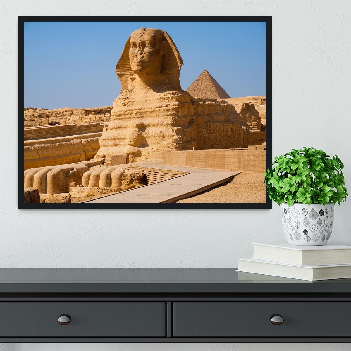 Great Sphinx with the pyramid of Menkaure Framed Print - Canvas Art Rocks - 2