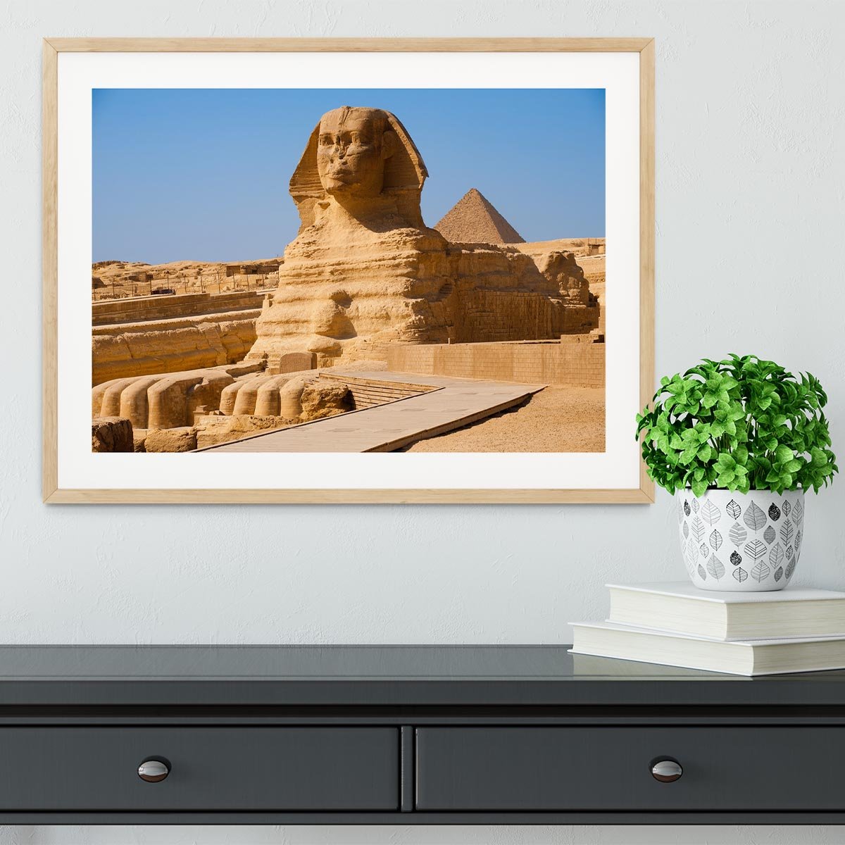 Great Sphinx with the pyramid of Menkaure Framed Print - Canvas Art Rocks - 3