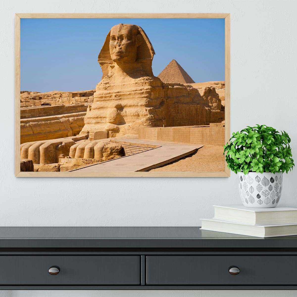 Great Sphinx with the pyramid of Menkaure Framed Print - Canvas Art Rocks - 4
