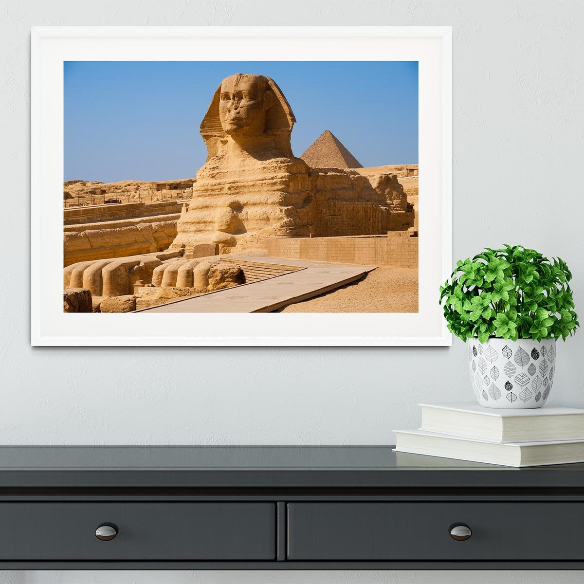 Great Sphinx with the pyramid of Menkaure Framed Print - Canvas Art Rocks - 5
