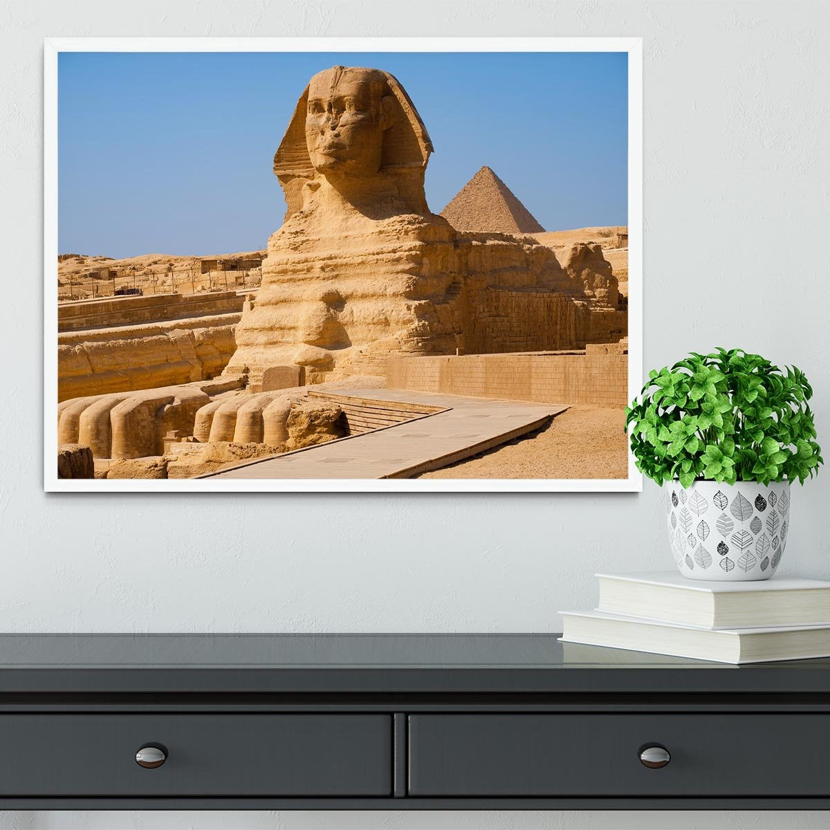 Great Sphinx with the pyramid of Menkaure Framed Print - Canvas Art Rocks -6
