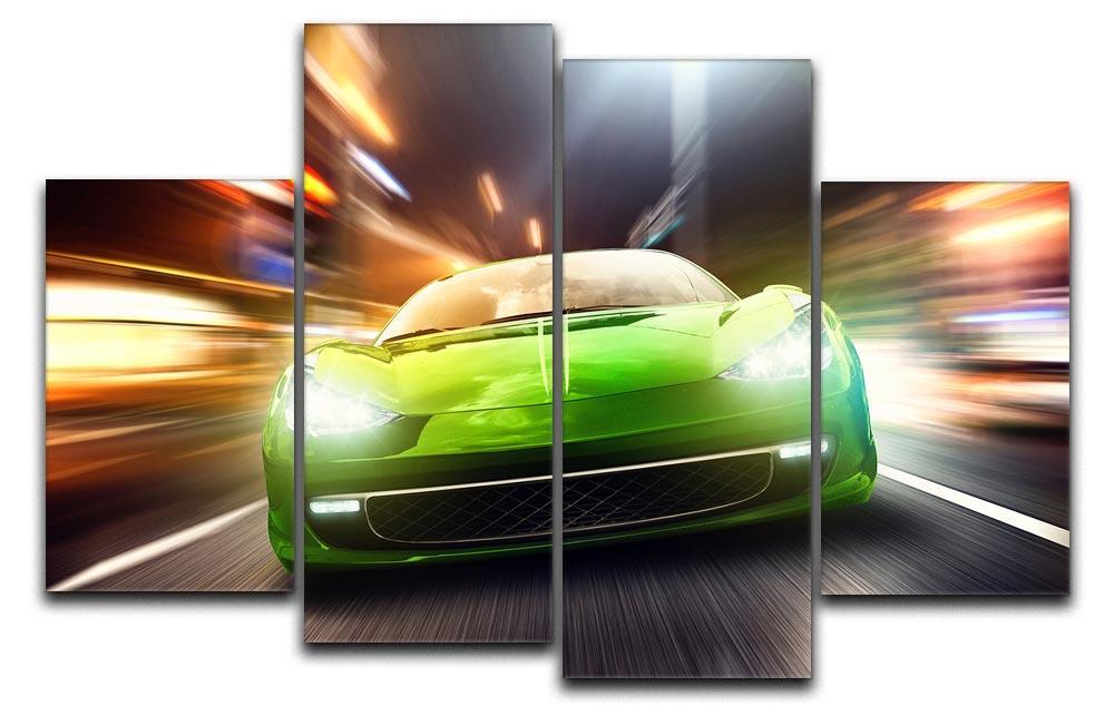 Green Race Car 4 Split Panel Canvas  - Canvas Art Rocks - 1