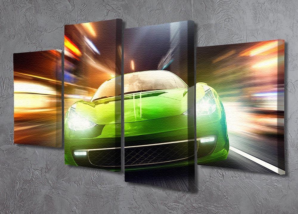 Green Race Car 4 Split Panel Canvas  - Canvas Art Rocks - 2