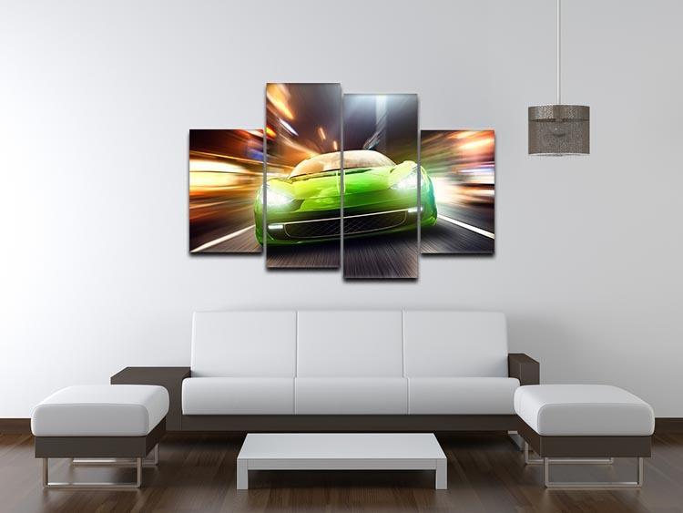 Green Race Car 4 Split Panel Canvas  - Canvas Art Rocks - 3
