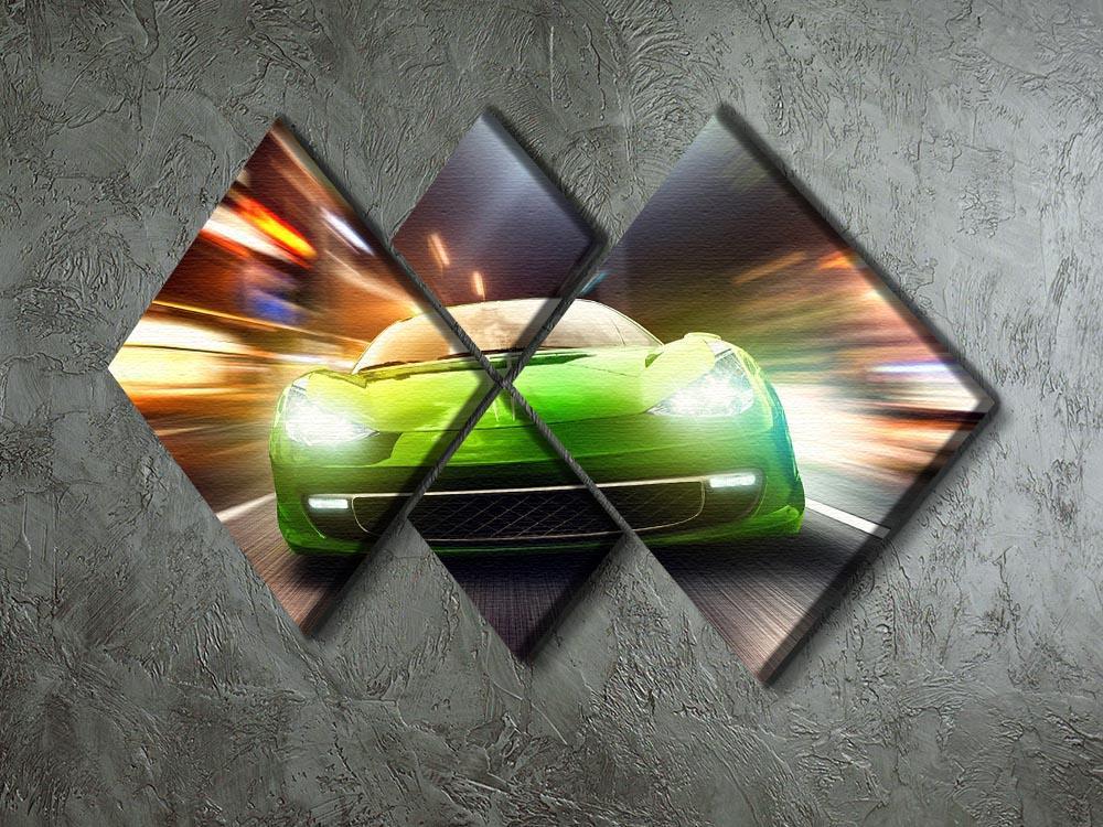 Green Race Car 4 Square Multi Panel Canvas  - Canvas Art Rocks - 2