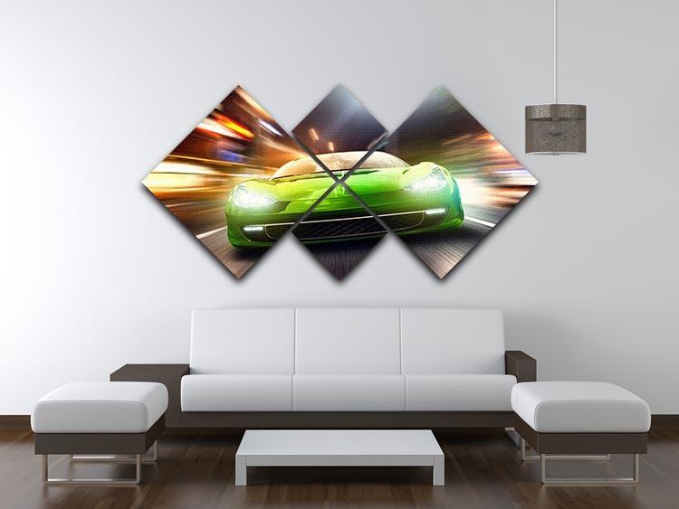 Green Race Car 4 Square Multi Panel Canvas  - Canvas Art Rocks - 3