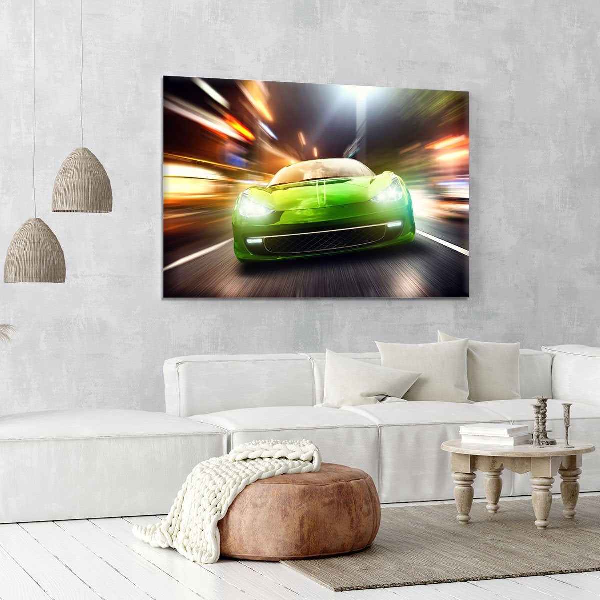 Green Race Car Canvas Print or Poster
