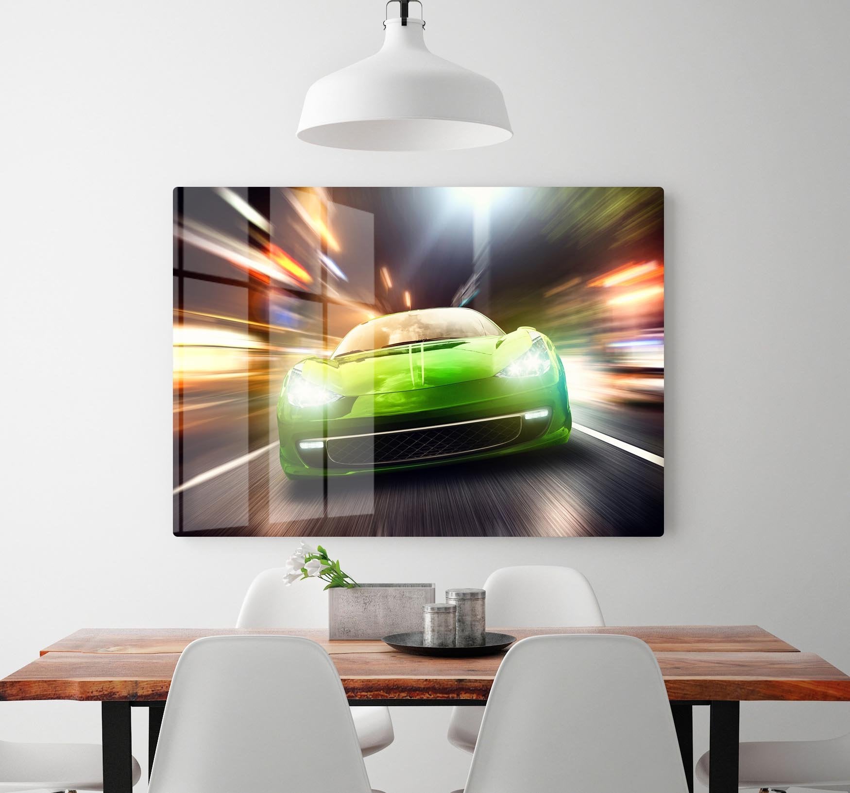 Green Race Car HD Metal Print