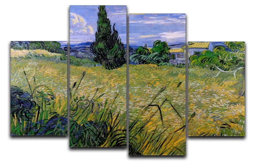 Green Wheat Field with Cypress by Van Gogh 4 Split Panel Canvas  - Canvas Art Rocks - 1