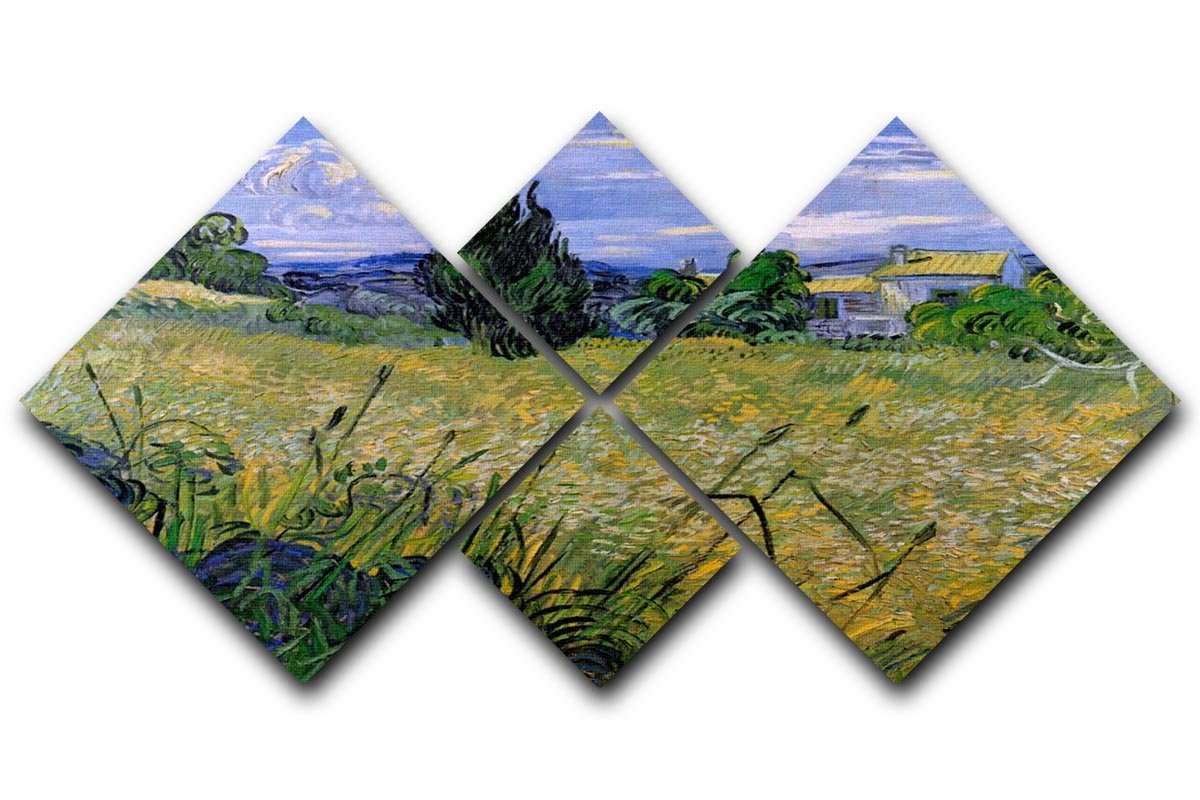 Green Wheat Field with Cypress by Van Gogh 4 Square Multi Panel Canvas  - Canvas Art Rocks - 1