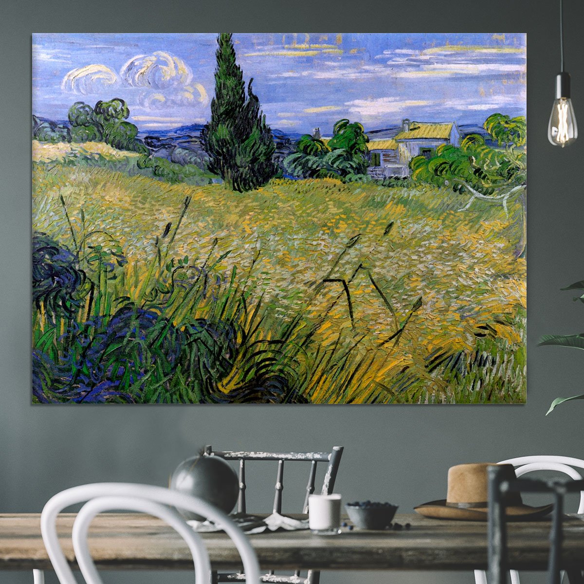 Green Wheat Field with Cypress by Van Gogh Canvas Print or Poster