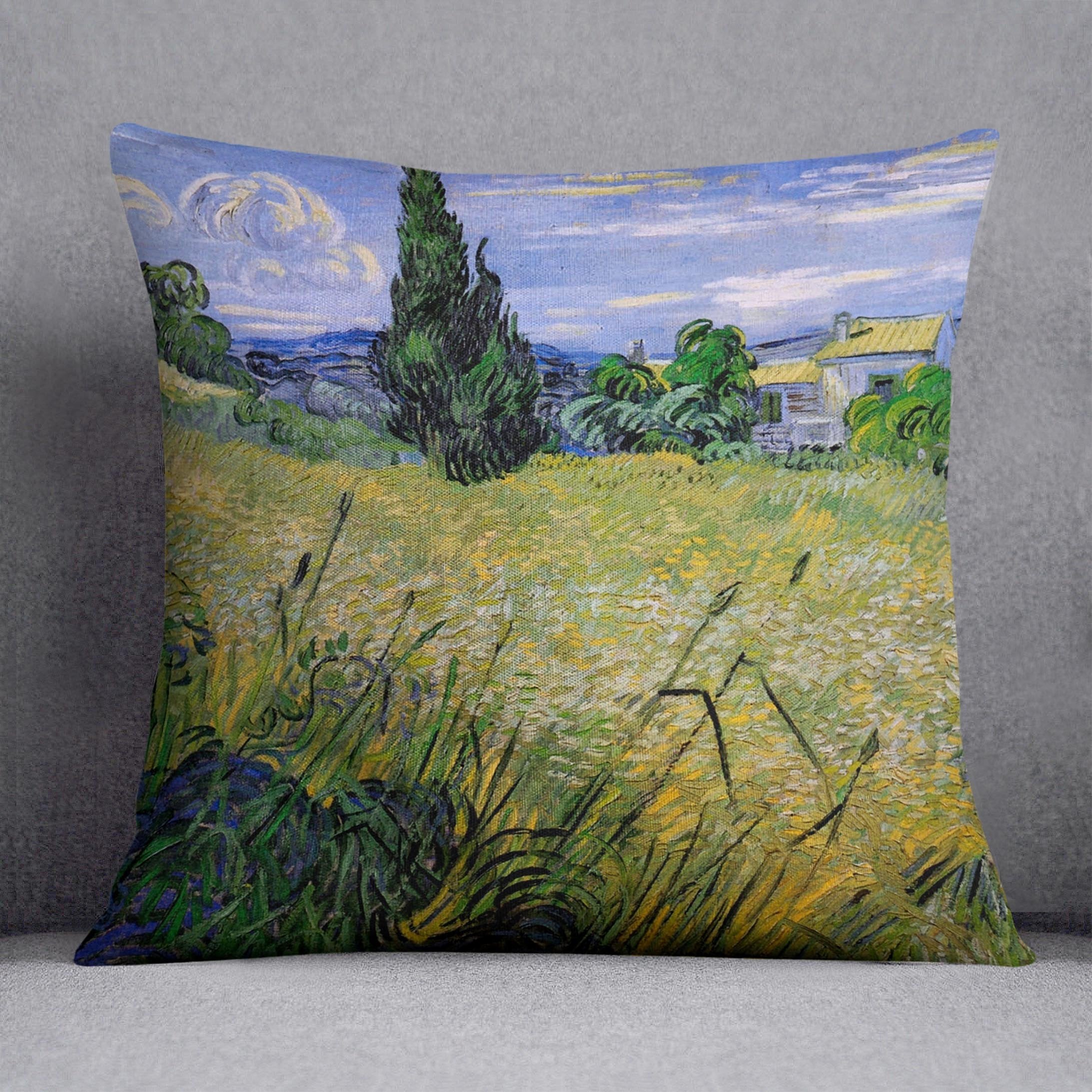 Green Wheat Field with Cypress by Van Gogh Throw Pillow