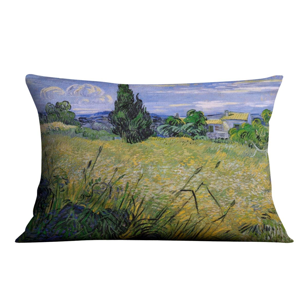 Green Wheat Field with Cypress by Van Gogh Throw Pillow