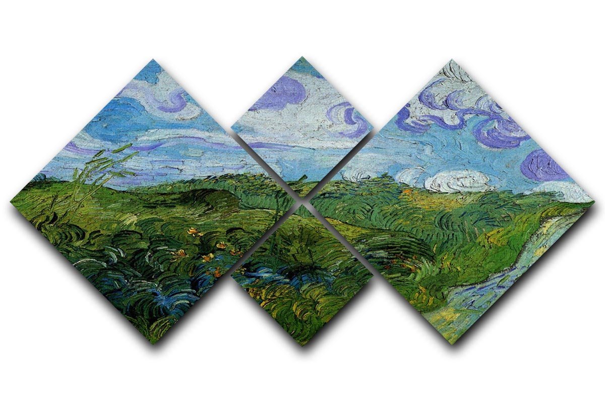 Green Wheat Fields by Van Gogh 4 Square Multi Panel Canvas  - Canvas Art Rocks - 1