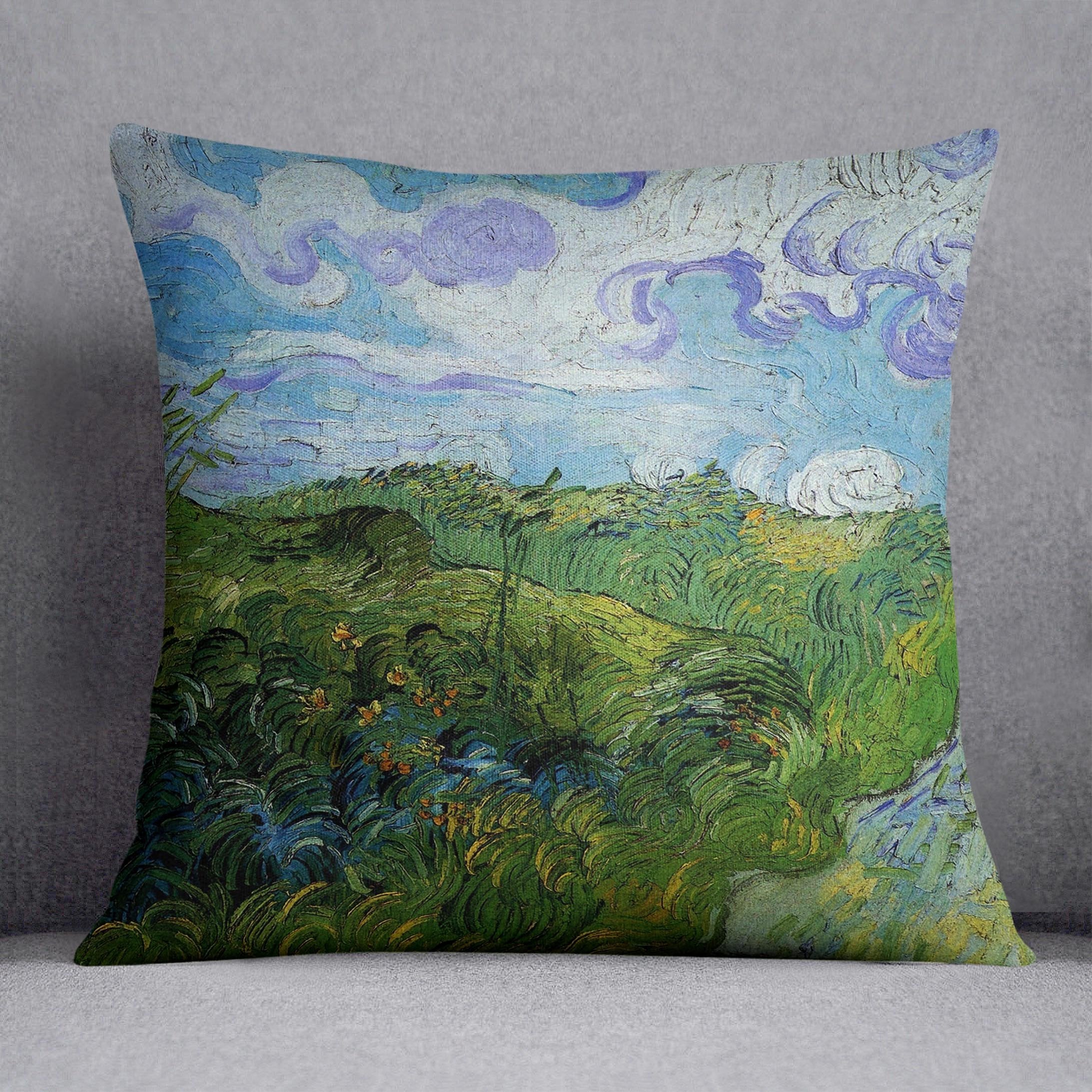 Green Wheat Fields by Van Gogh Throw Pillow