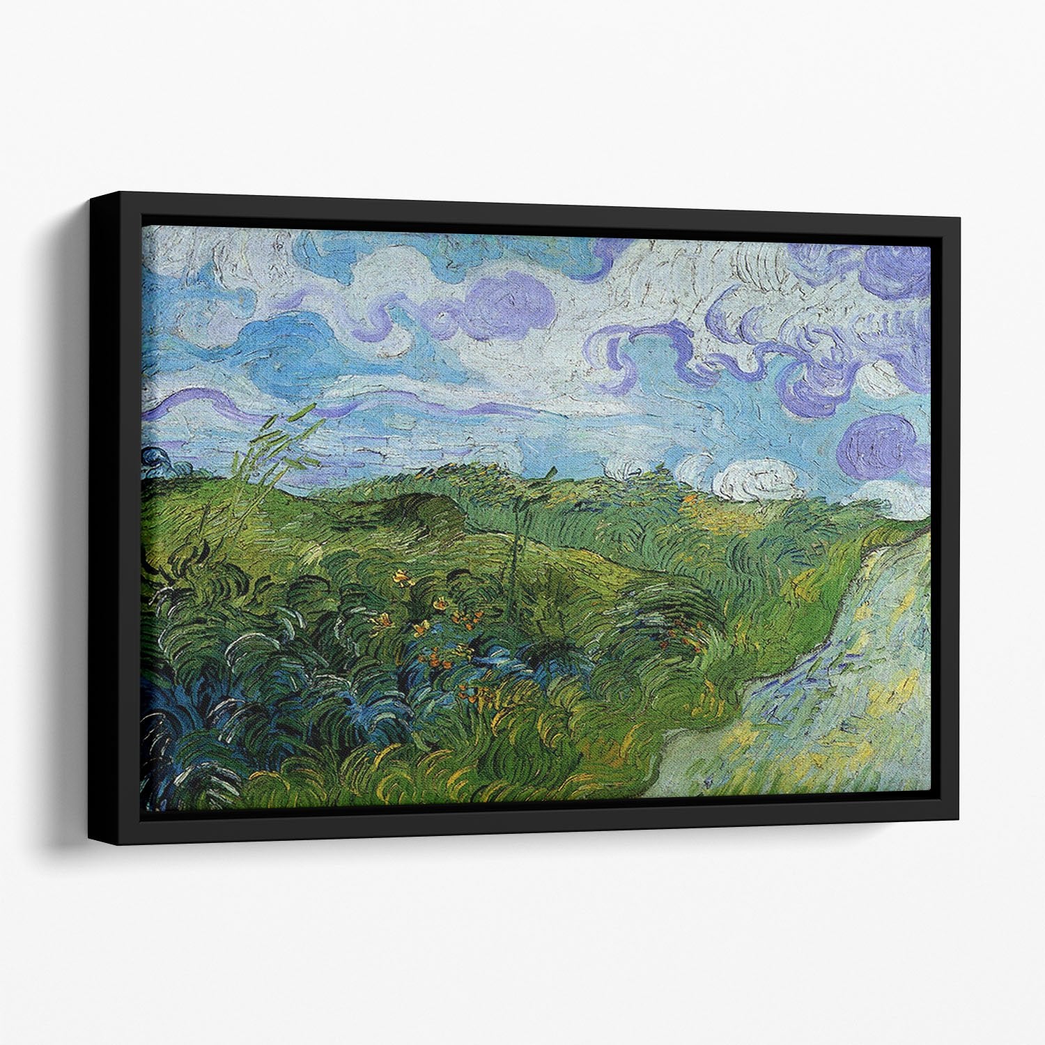 Green Wheat Fields by Van Gogh Floating Framed Canvas