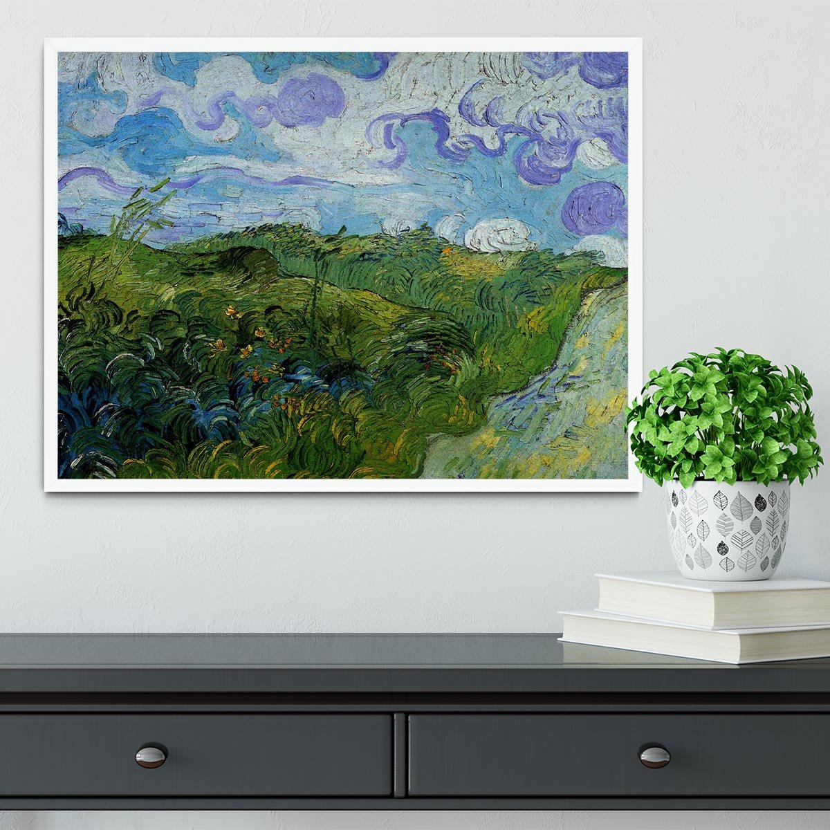 Green Wheat Fields by Van Gogh Framed Print - Canvas Art Rocks -6