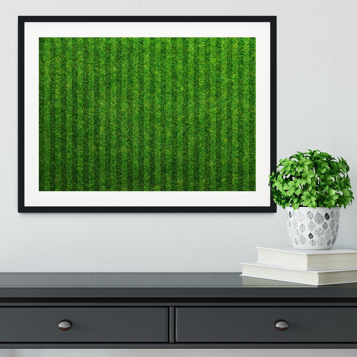 Green grass soccer field Framed Print - Canvas Art Rocks - 1
