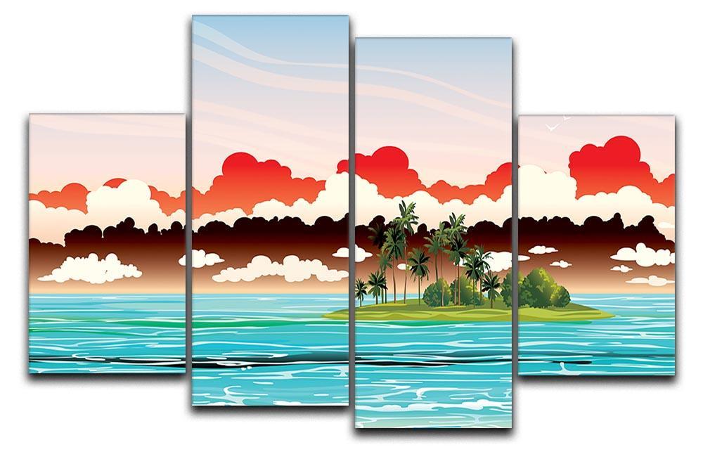 Green island with coconut palms 4 Split Panel Canvas  - Canvas Art Rocks - 1