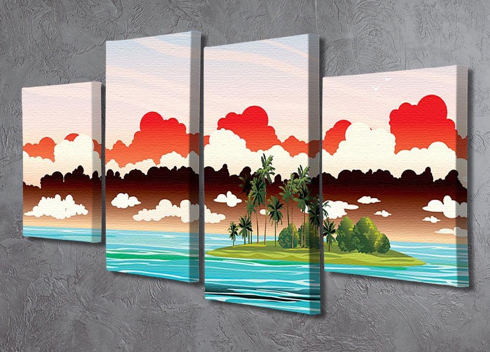 Green island with coconut palms 4 Split Panel Canvas  - Canvas Art Rocks - 2