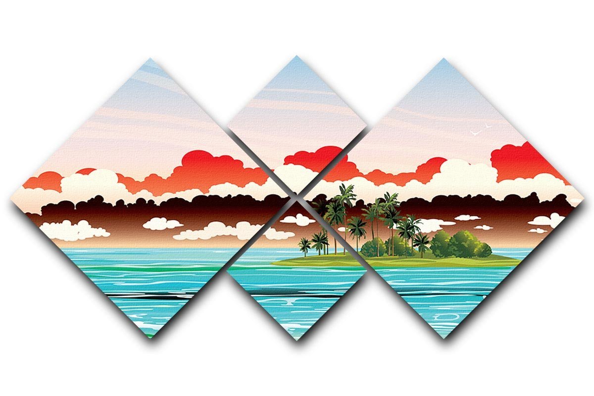 Green island with coconut palms 4 Square Multi Panel Canvas  - Canvas Art Rocks - 1