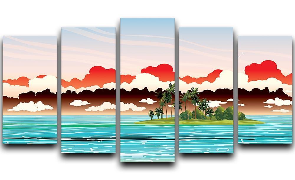 Green island with coconut palms 5 Split Panel Canvas  - Canvas Art Rocks - 1