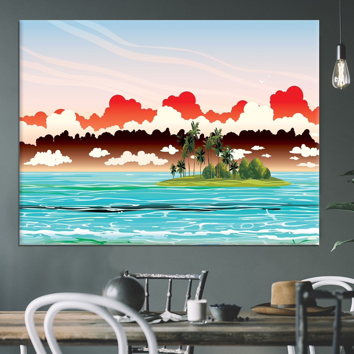 Green island with coconut palms Canvas Print or Poster