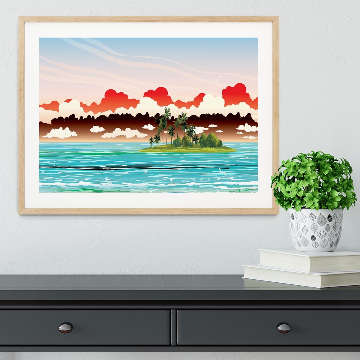 Green island with coconut palms Framed Print - Canvas Art Rocks - 3