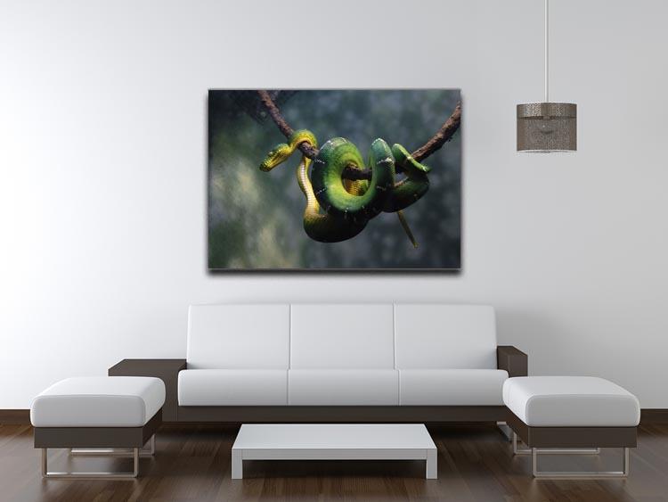 Green snake hangs on branch Canvas Print or Poster - Canvas Art Rocks - 4