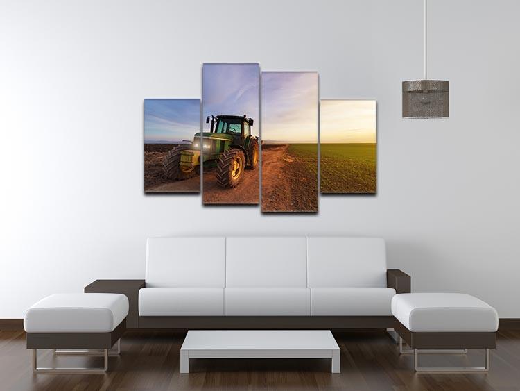 Green tractor 4 Split Panel Canvas  - Canvas Art Rocks - 3