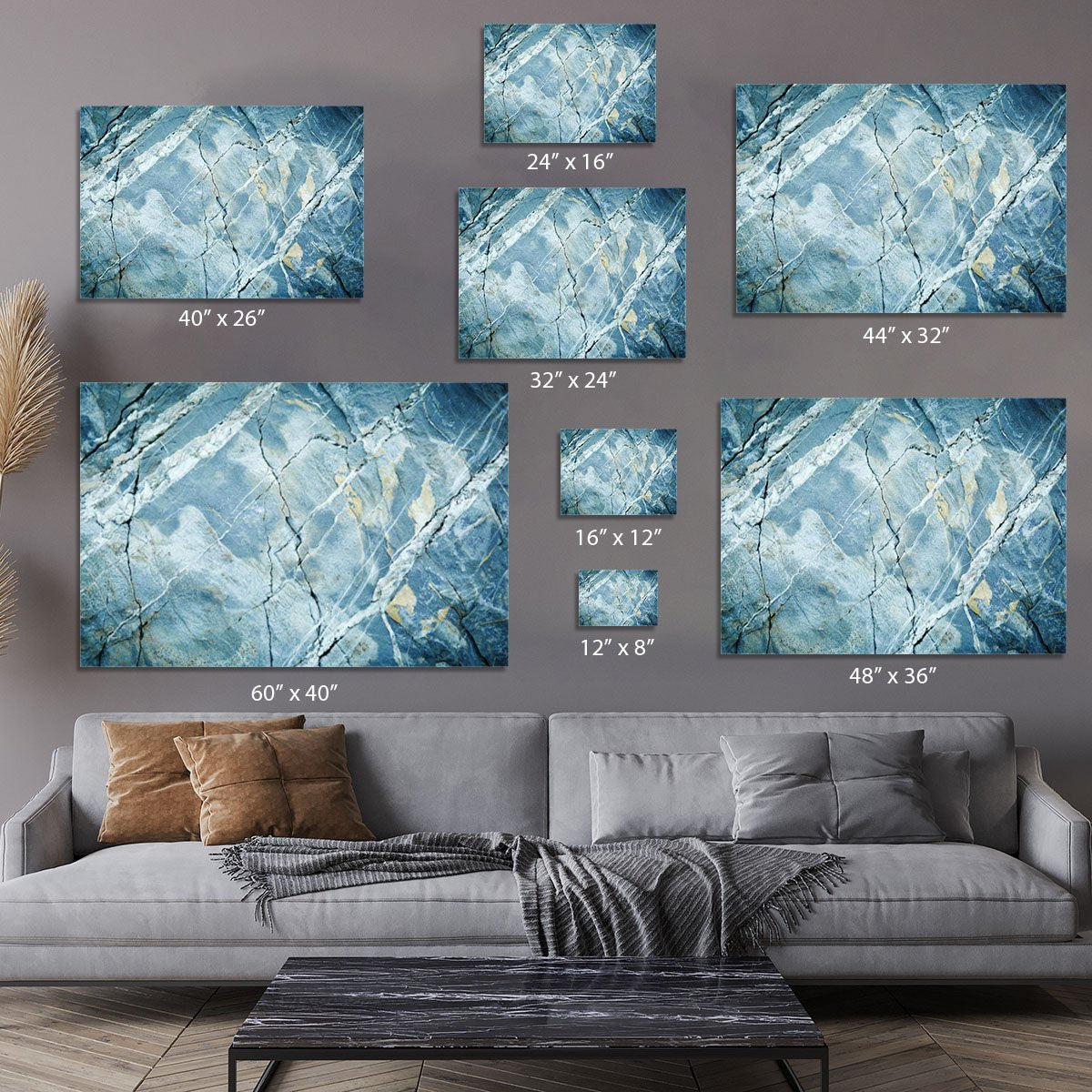 Grey and Light Blue Stone Marble Canvas Print or Poster