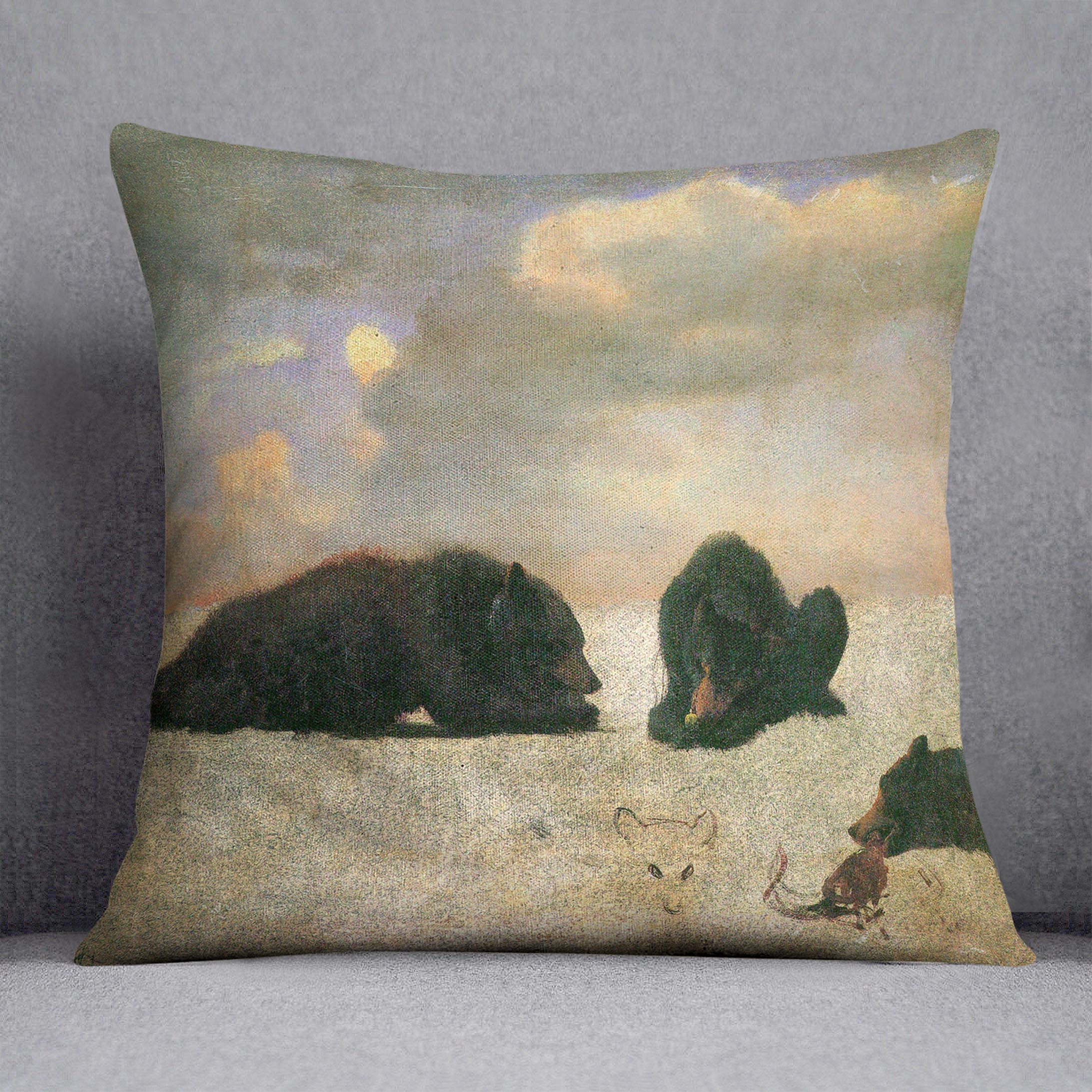 Grizzly Bears by Bierstadt Cushion - Canvas Art Rocks - 1
