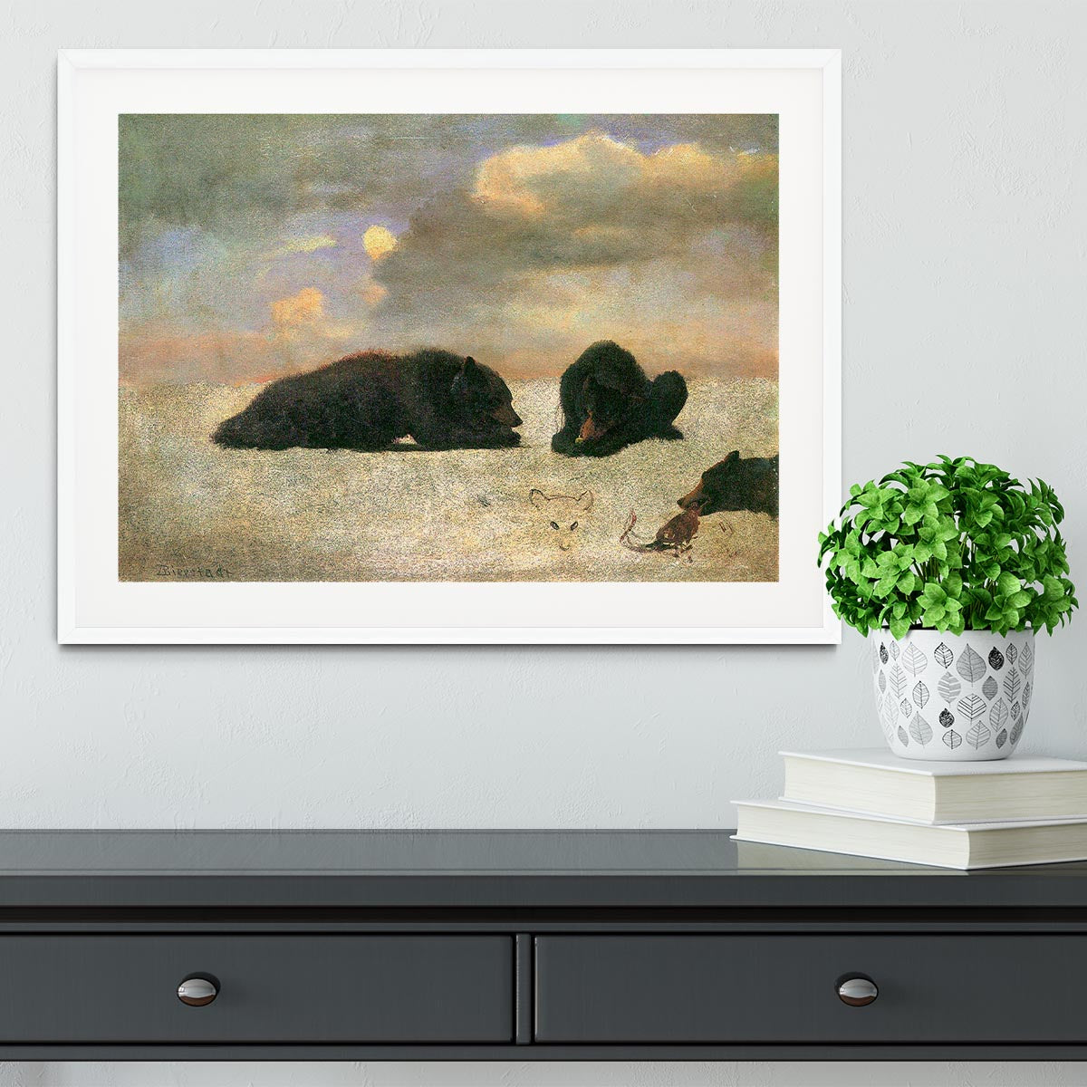 Grizzly Bears by Bierstadt Framed Print - Canvas Art Rocks - 5