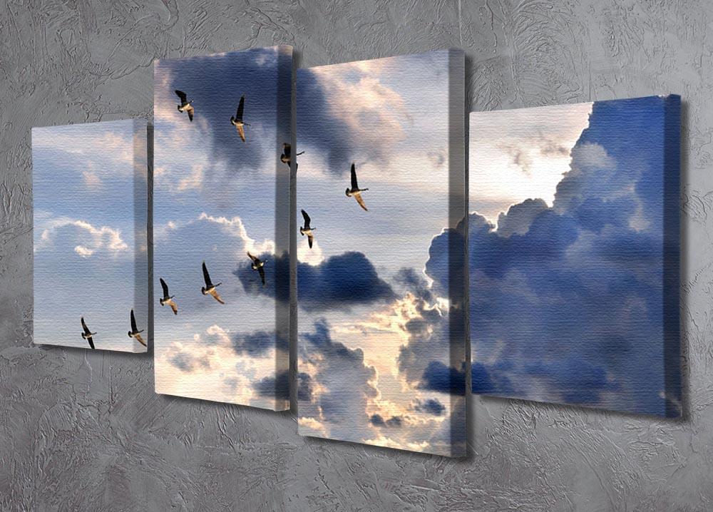 Group of Canadian geese flying in V-formation 4 Split Panel Canvas - Canvas Art Rocks - 2