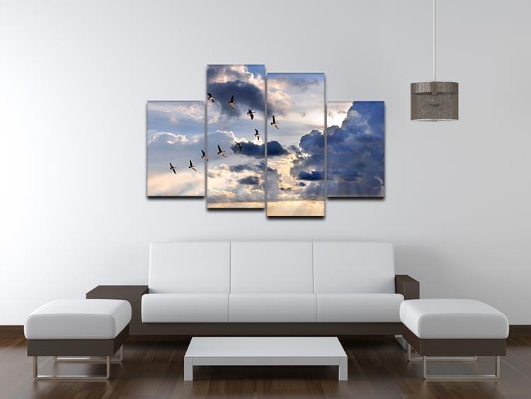 Group of Canadian geese flying in V-formation 4 Split Panel Canvas - Canvas Art Rocks - 3