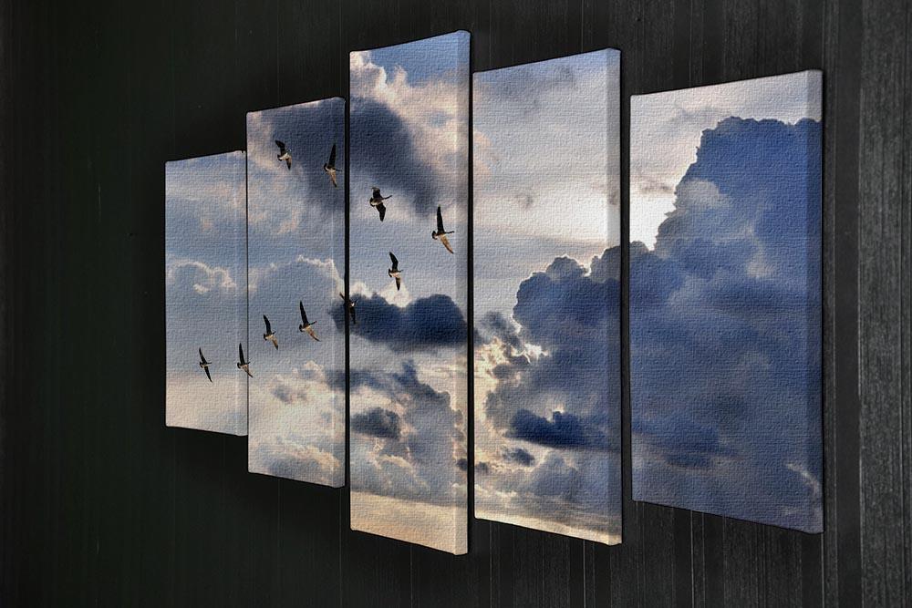 Group of Canadian geese flying in V-formation 5 Split Panel Canvas - Canvas Art Rocks - 2