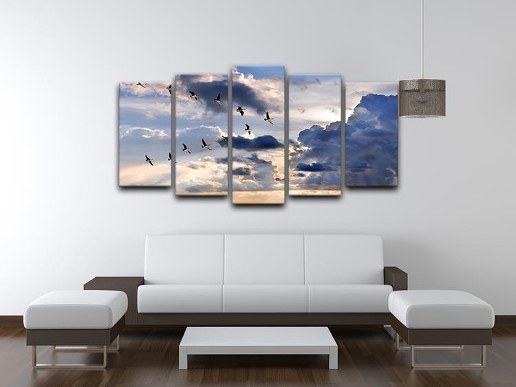 Group of Canadian geese flying in V-formation 5 Split Panel Canvas - Canvas Art Rocks - 3