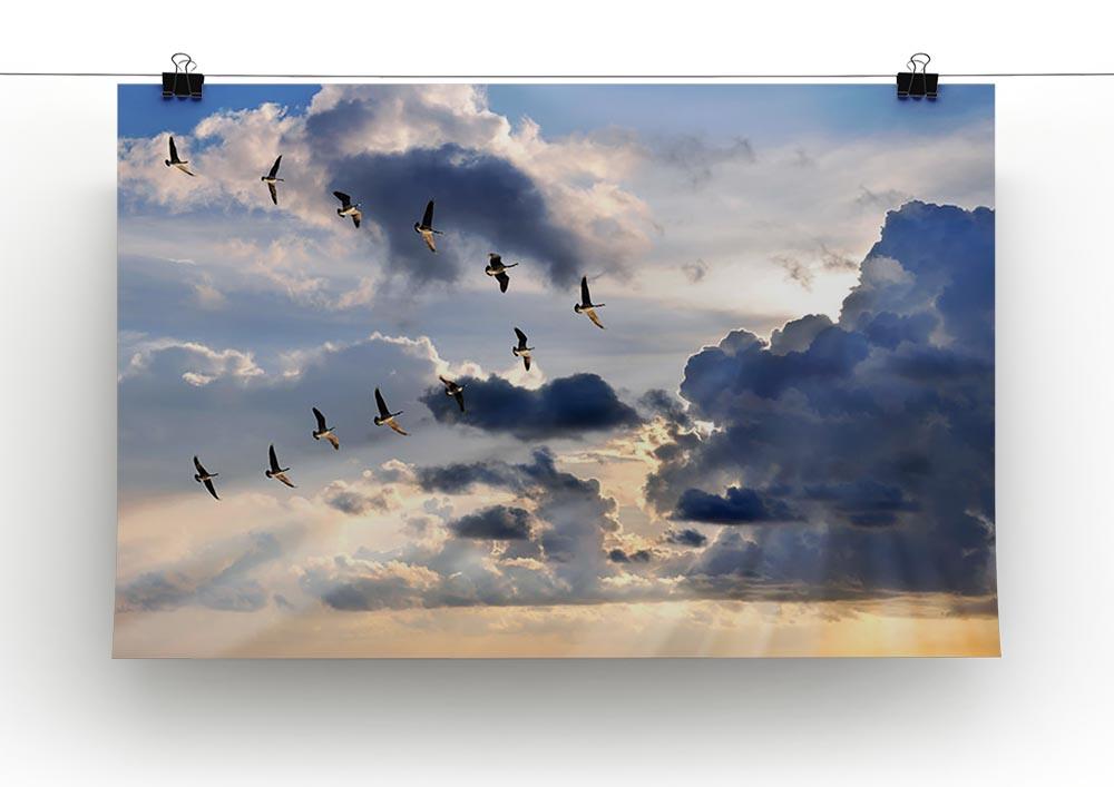 Group of Canadian geese flying in V-formation Canvas Print or Poster - Canvas Art Rocks - 2
