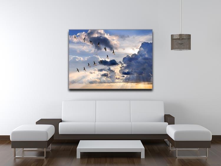Group of Canadian geese flying in V-formation Canvas Print or Poster - Canvas Art Rocks - 4