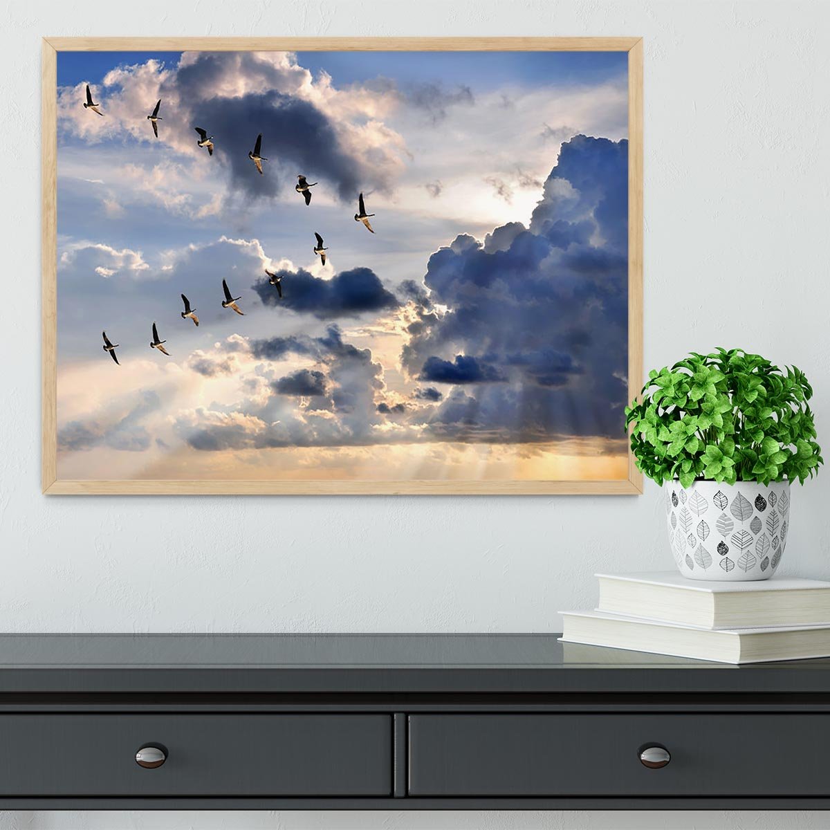 Group of Canadian geese flying in V-formation Framed Print - Canvas Art Rocks - 4