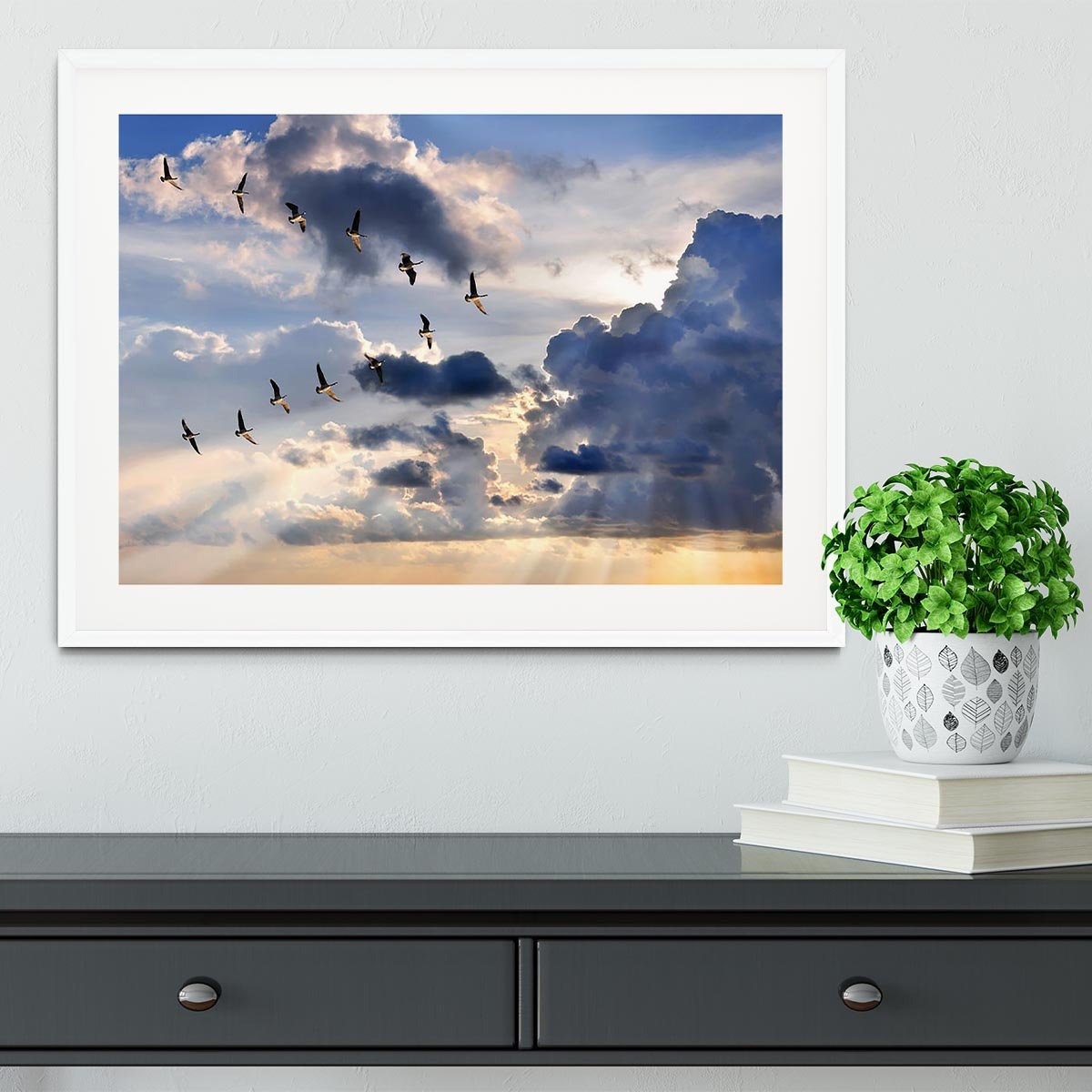 Group of Canadian geese flying in V-formation Framed Print - Canvas Art Rocks - 5