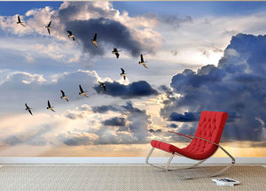 Group of Canadian geese flying in V-formation Wall Mural Wallpaper - Canvas Art Rocks - 2