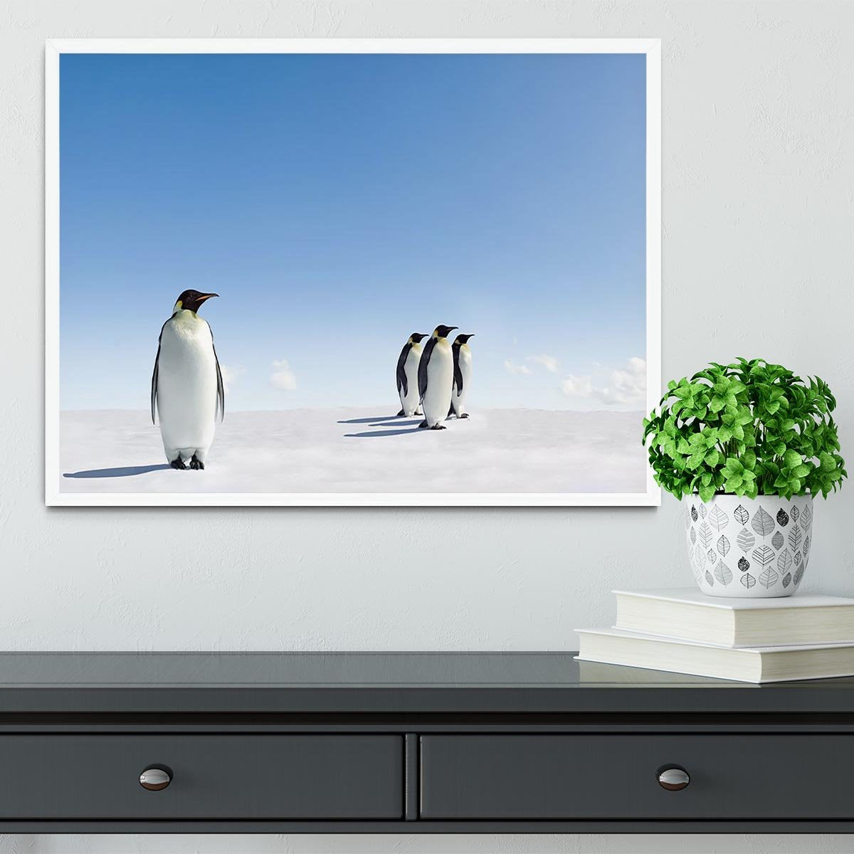 Group of Emperor Penguins in Antarctica Framed Print - Canvas Art Rocks -6