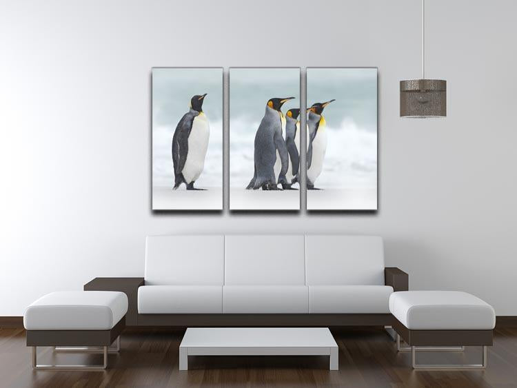 Group of four King penguins 3 Split Panel Canvas Print - Canvas Art Rocks - 3
