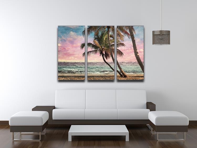 Grunge Image Of Tropical Beach 3 Split Panel Canvas Print - Canvas Art Rocks - 3