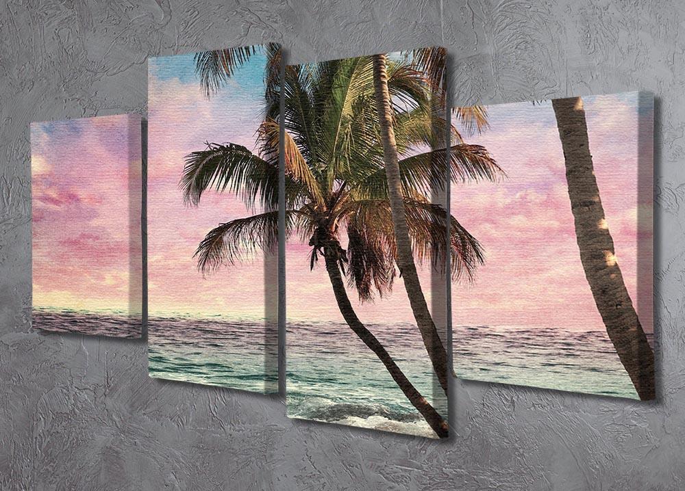 Grunge Image Of Tropical Beach 4 Split Panel Canvas - Canvas Art Rocks - 2
