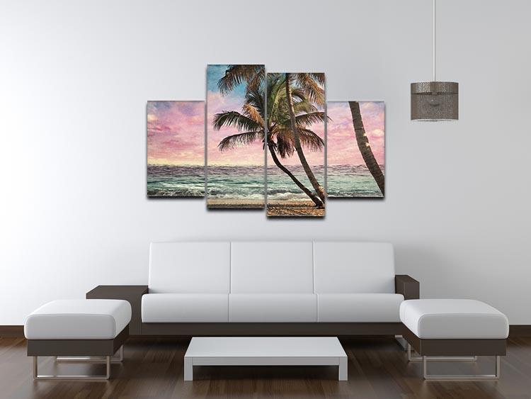 Grunge Image Of Tropical Beach 4 Split Panel Canvas - Canvas Art Rocks - 3