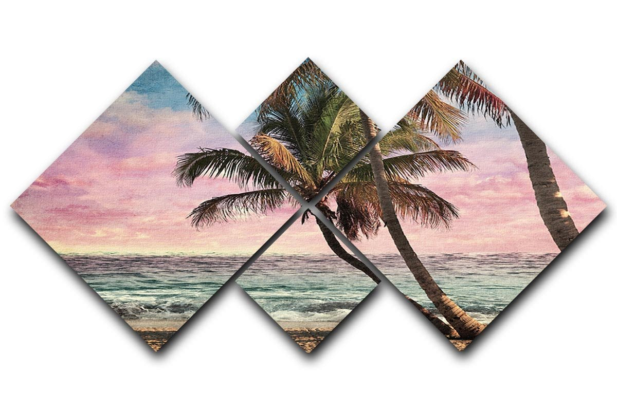 Grunge Image Of Tropical Beach 4 Square Multi Panel Canvas - Canvas Art Rocks - 1