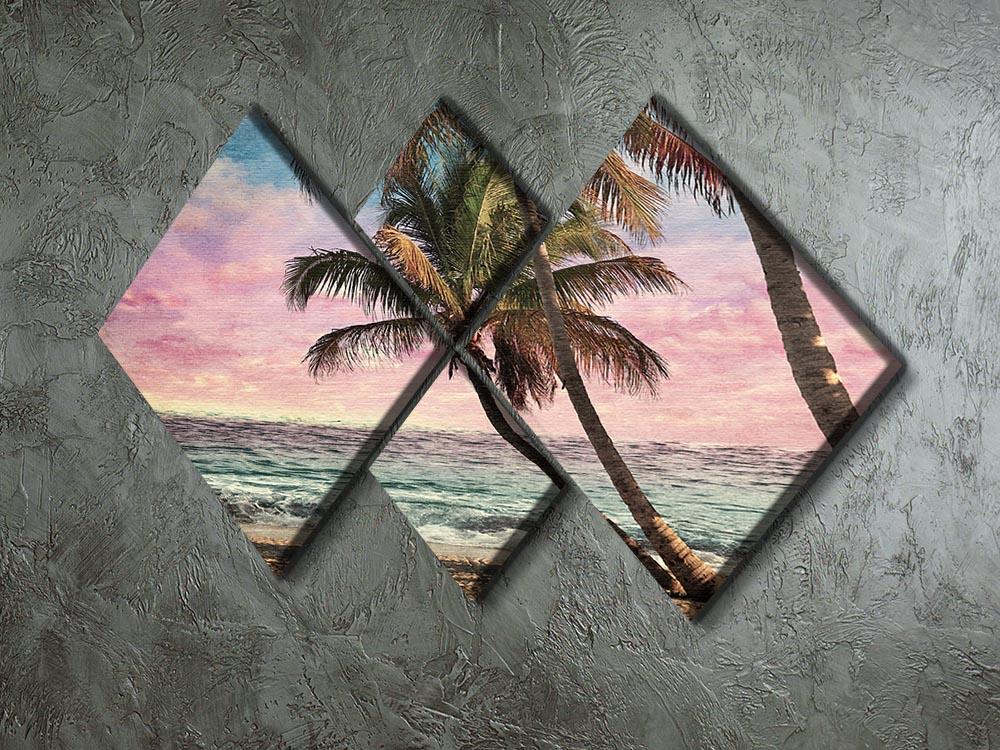 Grunge Image Of Tropical Beach 4 Square Multi Panel Canvas - Canvas Art Rocks - 2